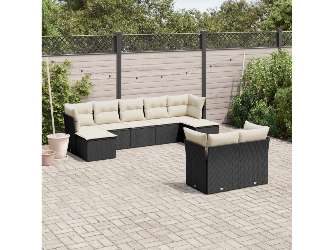 Vidaxl 9 Pcs Conjunto De Sofás P/ Jardim C/ Almofadões Vime Pe Preto