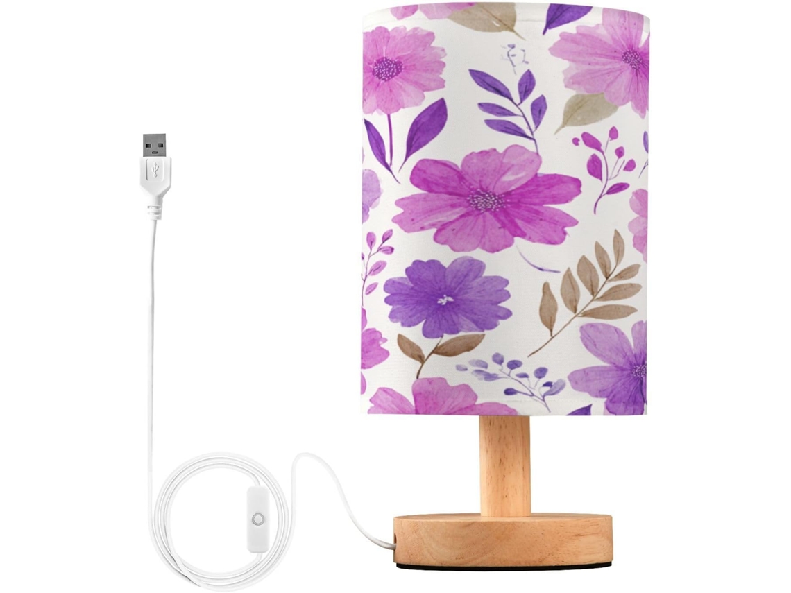 Abajur De Cabeceira Com Estampa Floral Em Aquarela, Luminária De Cabeceira Led, Luminária De Leitura Com Portas Usb E