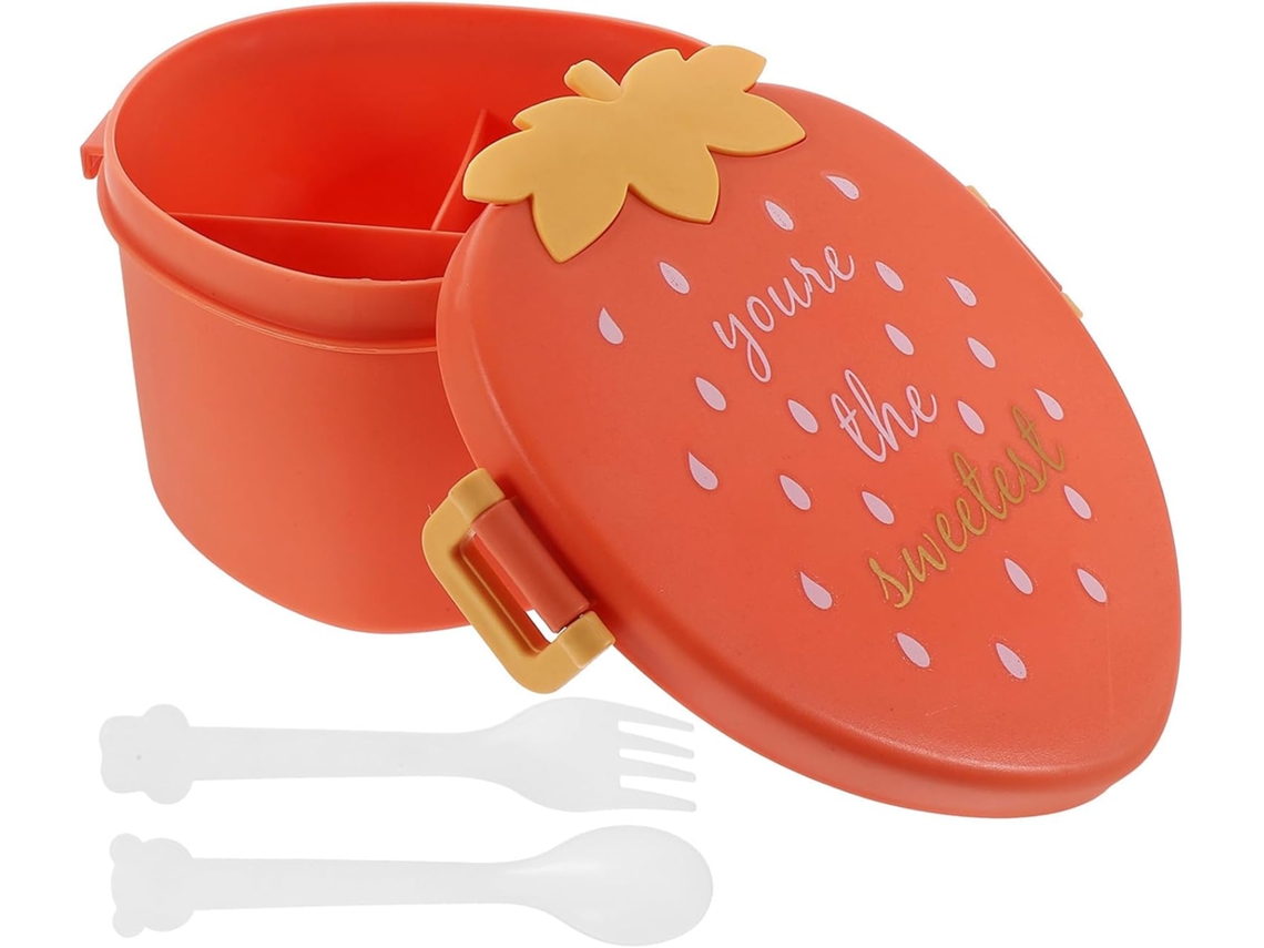 Lancheira Bento Em Formato De Morango, Laranja, Em Polipropileno Pp, Leve E Desmontável, Ideal Para Piqueniques E Uso