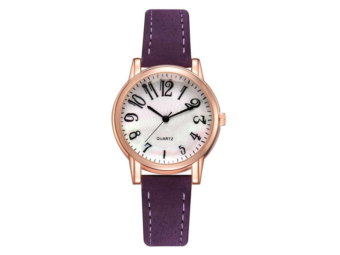 Relógio Feminino de Pulso Clássico Digital de Quartzo com Pulseira de Couro Pu Roxo