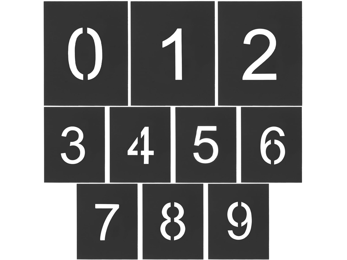 Conjunto De 10 Estênceis Numéricos Plástico Prateado, 0 A 9.