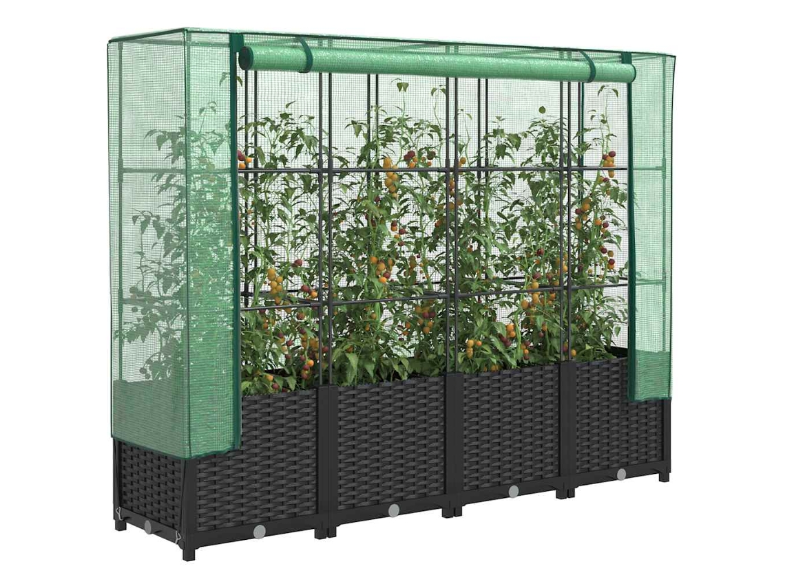 Vidaxl Canteiro Elevado Com Cobertura De Estufa Estilo Rattan 160x40x138 Cm