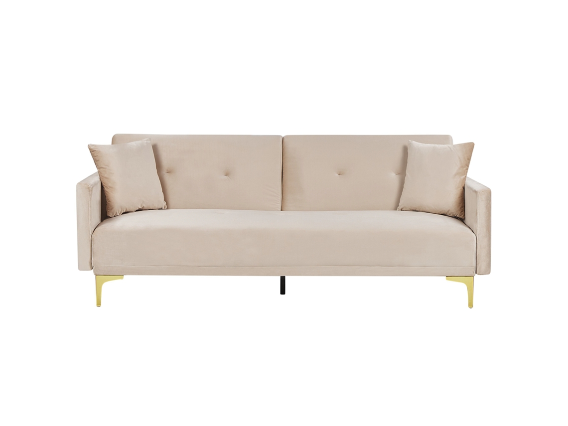 Sofá-cama BELIANI Lucan de Veludo Creme 190x90x75