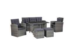 6 Pcs Conjunto Lounge De Jardim C/ Almofadões Vime Pe Cinza Dkd Home Decor