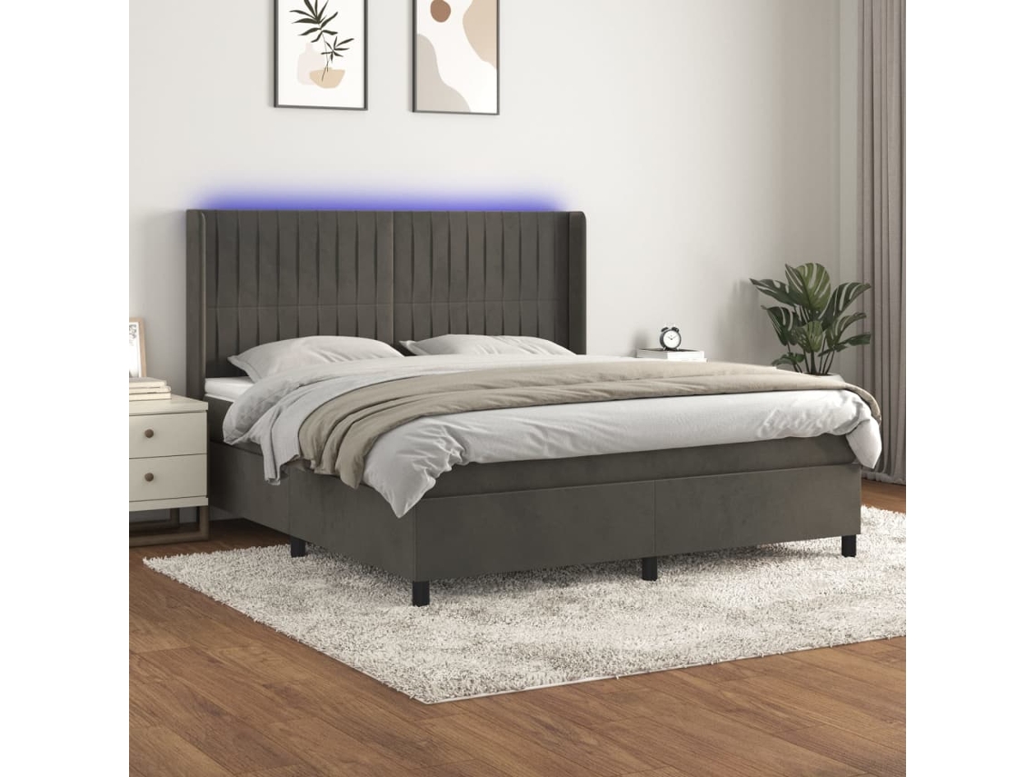 Vidaxl Cama Box Spring C/ Colchão/led 180x200cm Veludo Cinzento-escuro