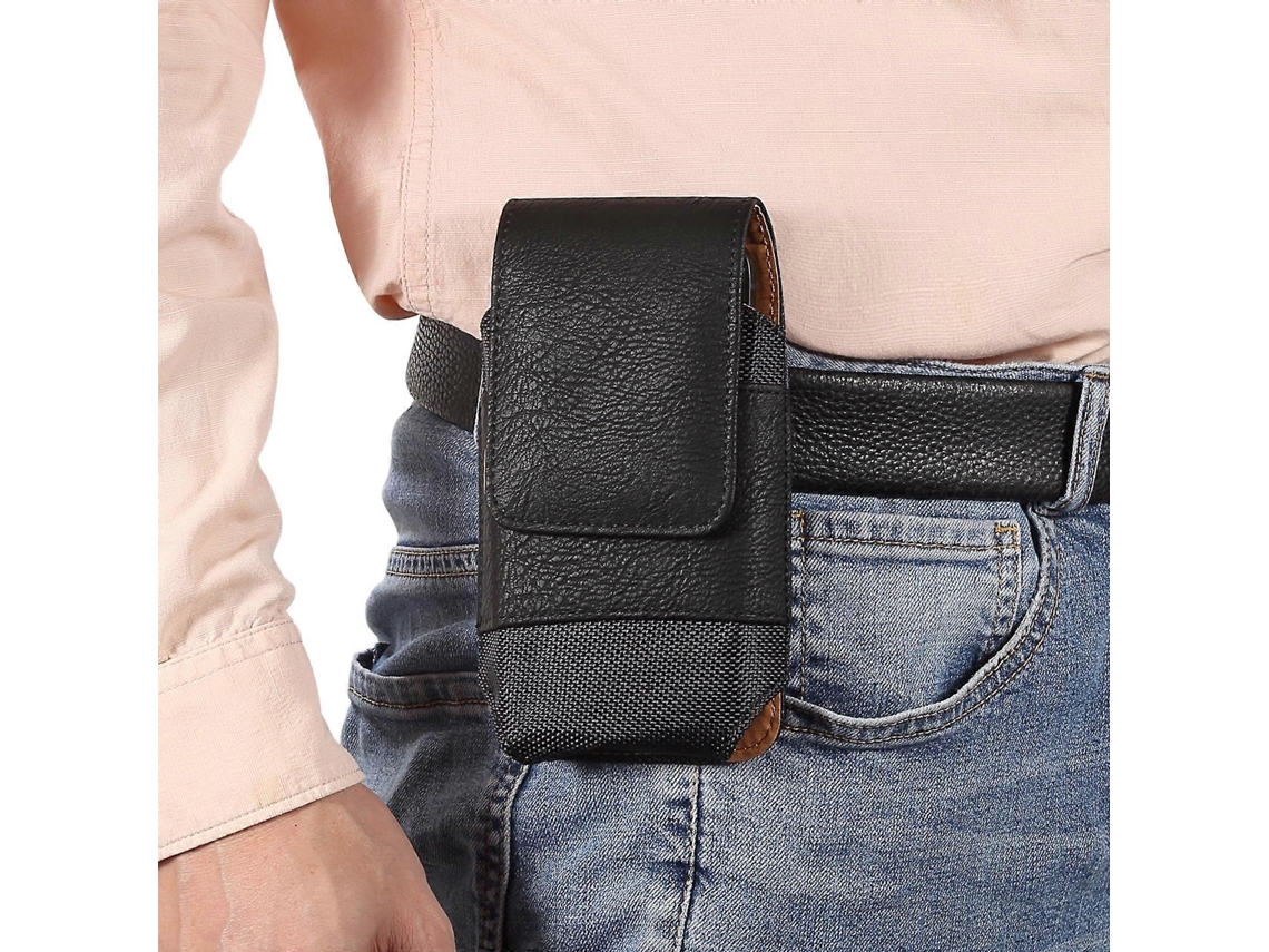 Bolsa De Cintura Em Tecido Oxford Com Textura De Couro Bovino Para Celular De 7 Polegadas