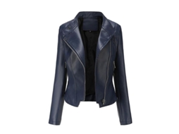 2026-chaqueta Corta De Cuero Slim Fit Para Mujer Con Cremallera Asimétrica Biker Versátil M Azul Oscuro