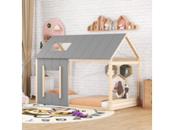 Cama Infantil 90x200, Formato De Casa, Cama Baixa Com Telhado E Janela, Natural E Cinza (prev: 12/8)