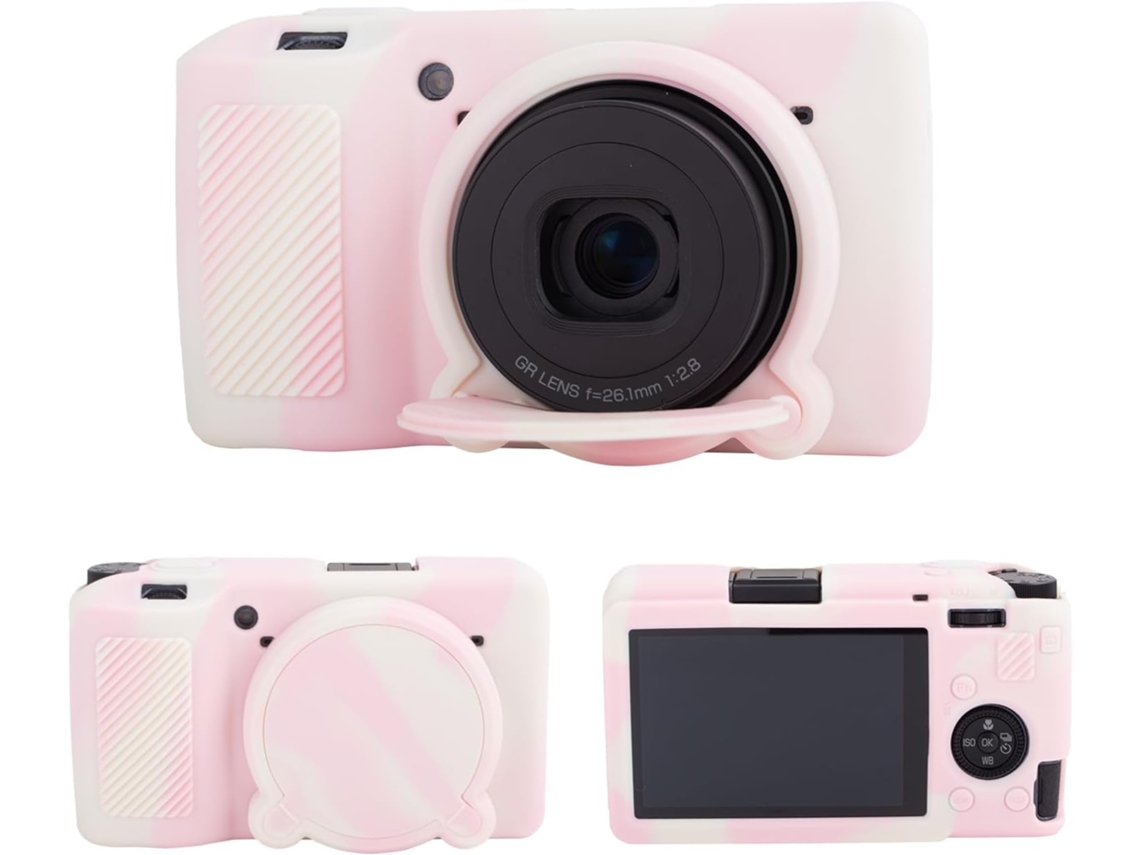 Capa Silicone HEXINYIGJLY para Ricoh Gr Iii/gr Iiixtampa Objetiva Removível, Acesso Tripé Rosa Nebuloso