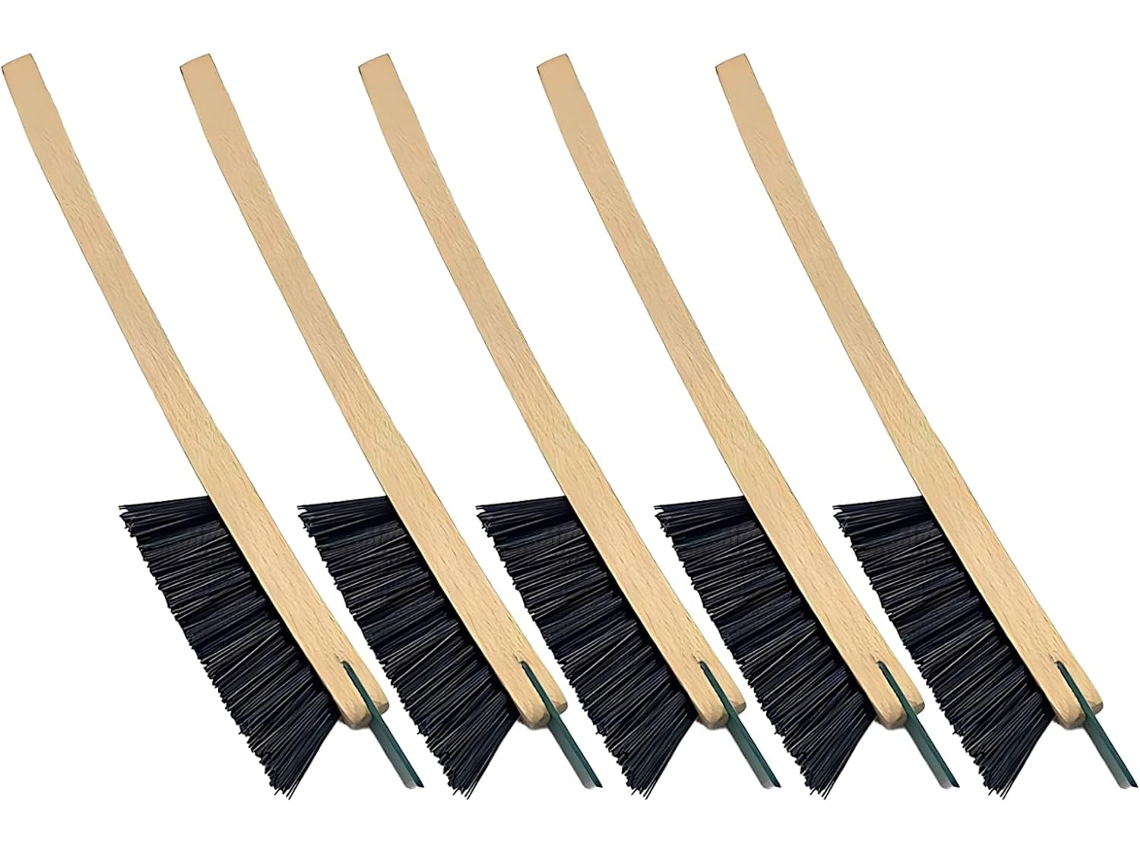 Escova Para Pó E Raspagem, Com 5 Cerdas Rígidas Para Limpeza De Pisos, Cabeça Angulada, Cabo De Madeira, Ideal Para