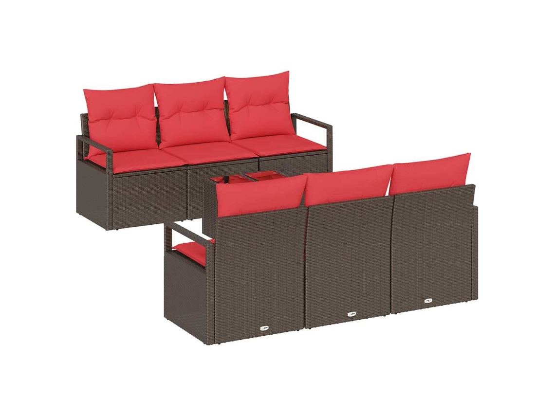 Vidaxl Conjunto De Sofás Com Almofada 7 Pcs Marrom E Vermelho Vime Pe