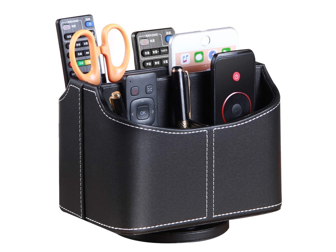 Suporte Giratório 360° Para Controle Remoto, Organizador De Mesa Em Couro Pu Com 5 Compartimentos Para Tv, Dvd E Blu-ray.