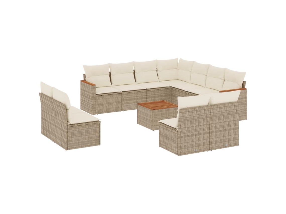 Conjunto de 12 sofás para jardim com almofadões Vime Pe Bege MAISON EXCLUSIVE
