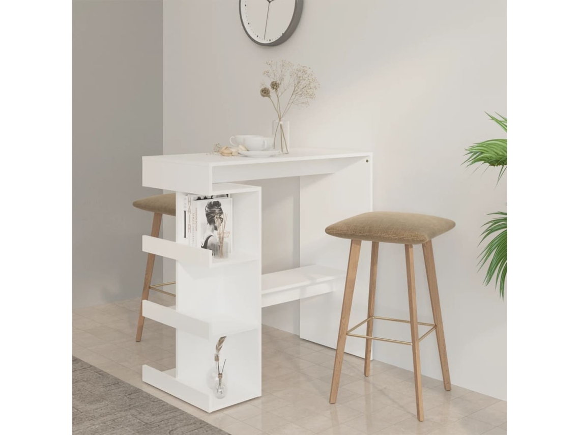 Vidaxl Mesa De Bar C/ Prateleiras Derivados De Madeira Branco