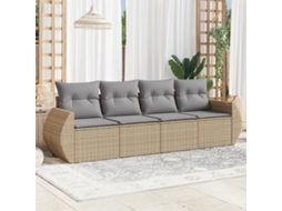 Vidaxl 4 Pcs Conjunto de Sofás para Jardim C/ Almofadões Vime Pe Bege