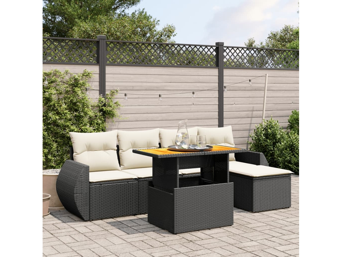 6 Pcs Conjunto Sofás De Jardim C/ Almofadões Vime Pe Preto Dkd Home Decor