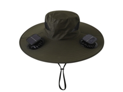 Chapéu com Ventilador Solar , Recarregável, para Pesca Ao Ar Livre, Proteção Solar e Sombra. MDUG (quadrado Verde Militar)