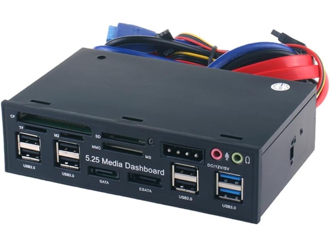 Painel Multimídia de 5,25 Polegadas com Leitor de Múltiplos Cartões, Sata, Usb 2.0/3.0 e Sata para Computadores Desktop. SFUSHOS