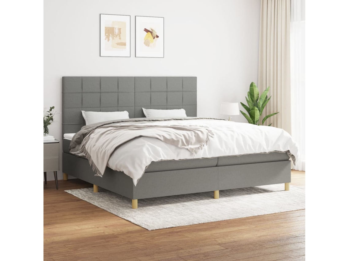 Vidaxl Cama Com Molas/colchão 200x200 Cm Tecido Cinzento-escuro