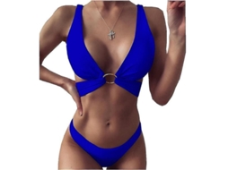 Traje De Banho Biquíni Sexy Com Fecho De Laço, Apoio Ajustável E Controle Abdominal Subtil Azul