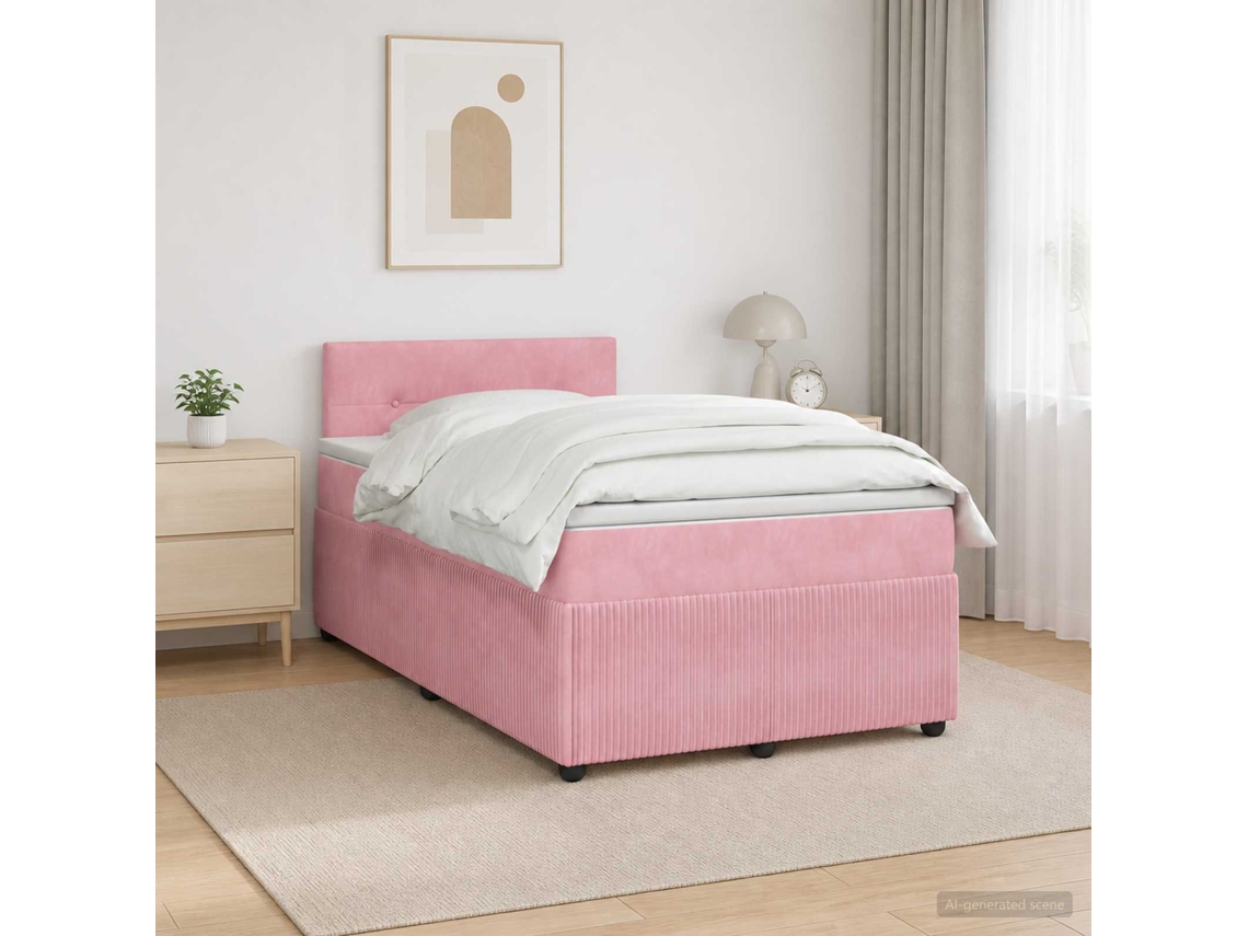 Vidaxl Cama Box Spring Com Colchão Rosa 120 X 190 Cm Veludo