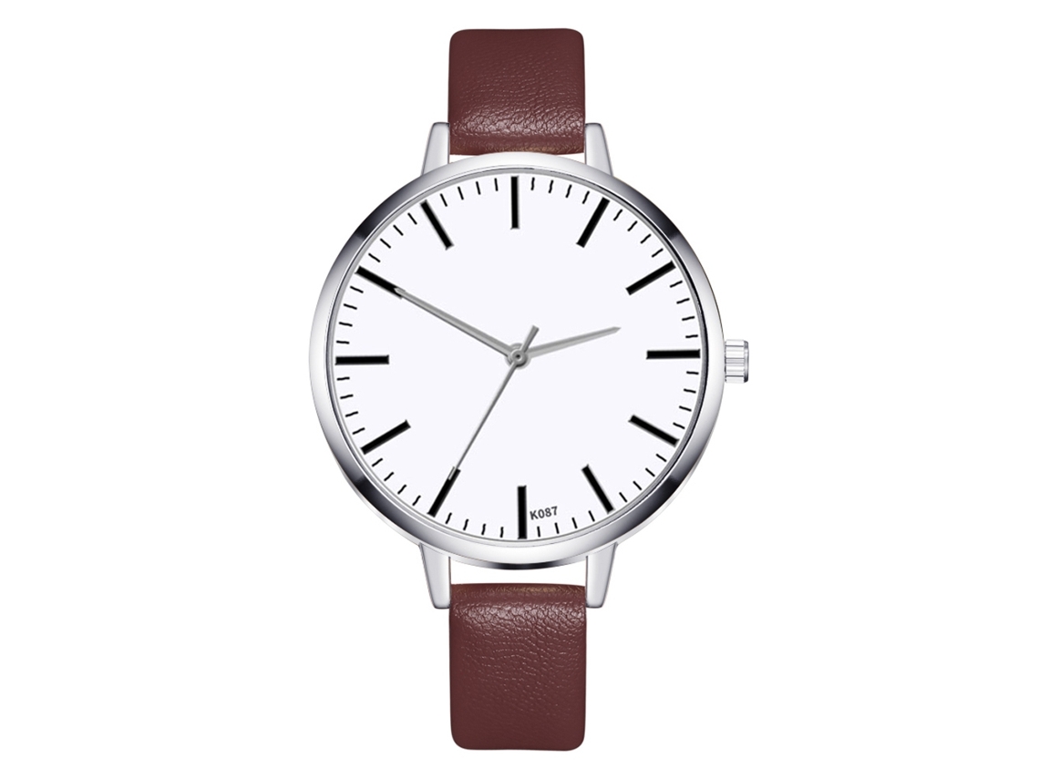 Relógio de Quartzo Feminino Estilo Vintage Simples de Negócio Pulseira de Couro Pu Café