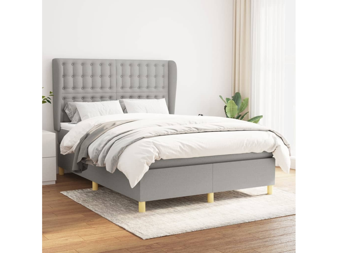 Vidaxl Cama Com Molas/colchão 140x190 Cm Tecido Cinzento-claro