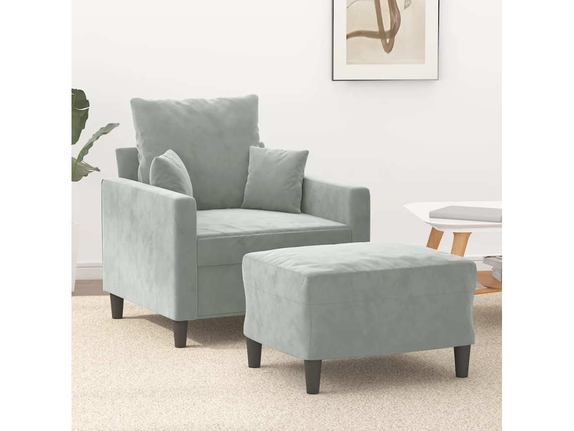 Vidaxl Poltrona Com Apoio De Pés 60 Cm Veludo Cinzento-claro