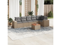 Vidaxl 7 Pcs Conjunto De Sofás P/ Jardim Com Almofadões Vime Pe Bege
