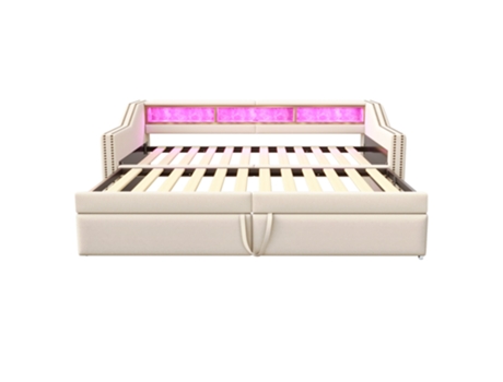 Cama Estofada Extensível 90/180x200 Cm Com Ripas - Bege