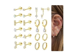 Brincos, 10 Pares De Brincos De Aço Inoxidável, Para Orelhas Sensíveis, Unissex (dourado) Spqment