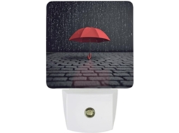 Luz Noturna Led de Parede, Desconexão Automática, Sensor Crepuscular, Guarda Chuva Vermelho, Luz Noturna