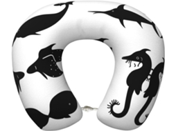 Travesseiro de Viag em Espuma Viscoelástica com Estampa Peixes Preto e Branco Suporte Confortável Formato U