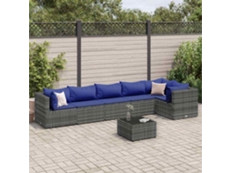 Vidaxl 7 Pcs Conjunto Lounge De Jardim C/ Almofadões Vime Pe Cinzento