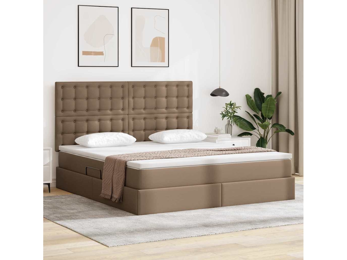 Vidaxl Cama Com Armazenamento Cappuccino 180 X 200 Cm Couro Sintético