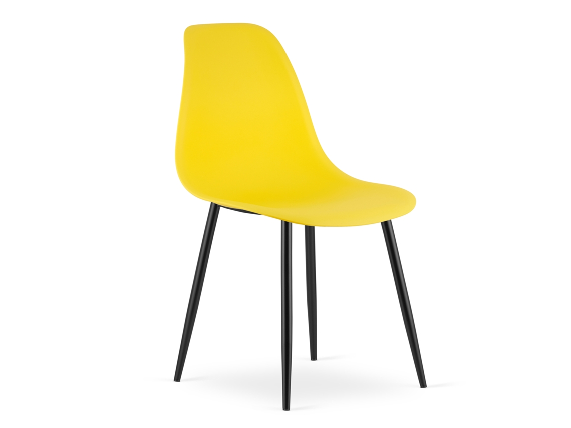 Cadeira De Jantar Kaleo Assento Amarelo, Pernas Pretas, Assento Ergonômico, Pés Niveladores Ajustáveis