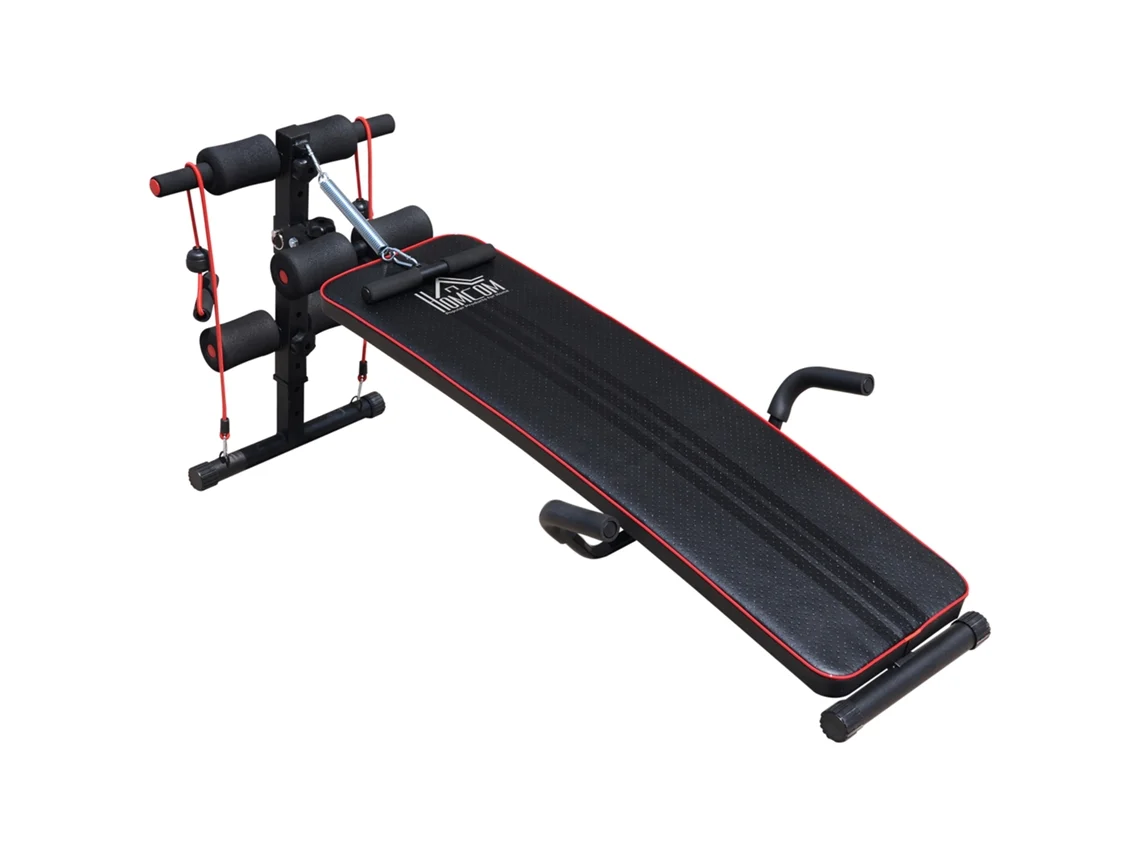 Banco Multifuncional com Máquina de Remo de Mola, Encosto Ajustável e 2 Cordões Elásticos. 55,5x137,5 Cm Preto Ge