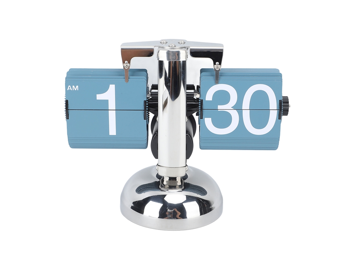 Relógio de mesa digital Baok-retro estilo europeu, em aço inoxidável 304, automático e mecânico, para sala de estar, 12 horas, com pés azuis.