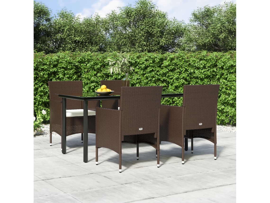 Vidaxl 5 Pcs Conjunto De Jantar P/ Jardim C/ Almofadões Castanho/preto