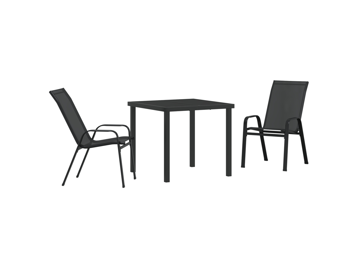 Conjunto 3 De Jantar Preto Vidaxl Textilene E Aço