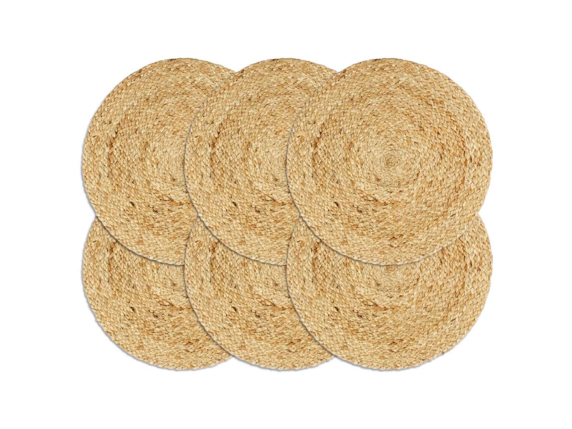 Vidaxl Individuais De Mesa 6 Pcs Em Juta Liso 38 Cm Redondo Natural