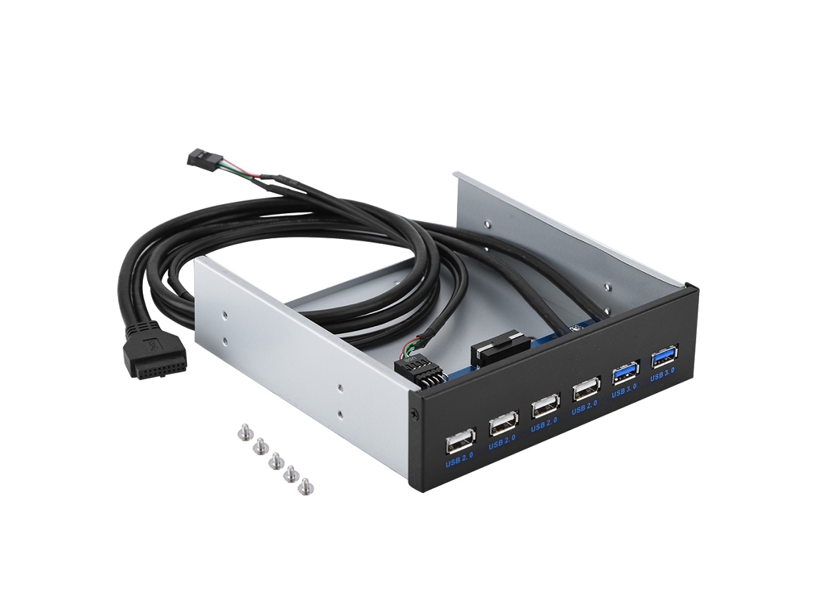 Hub Usb Frontal Metálico Con 2 Puertos Usb 3.0 Y 4 Puertos Usb 2.0, Plug And Play, Compatible Con Carcasas de 5,25 Pulgadas.