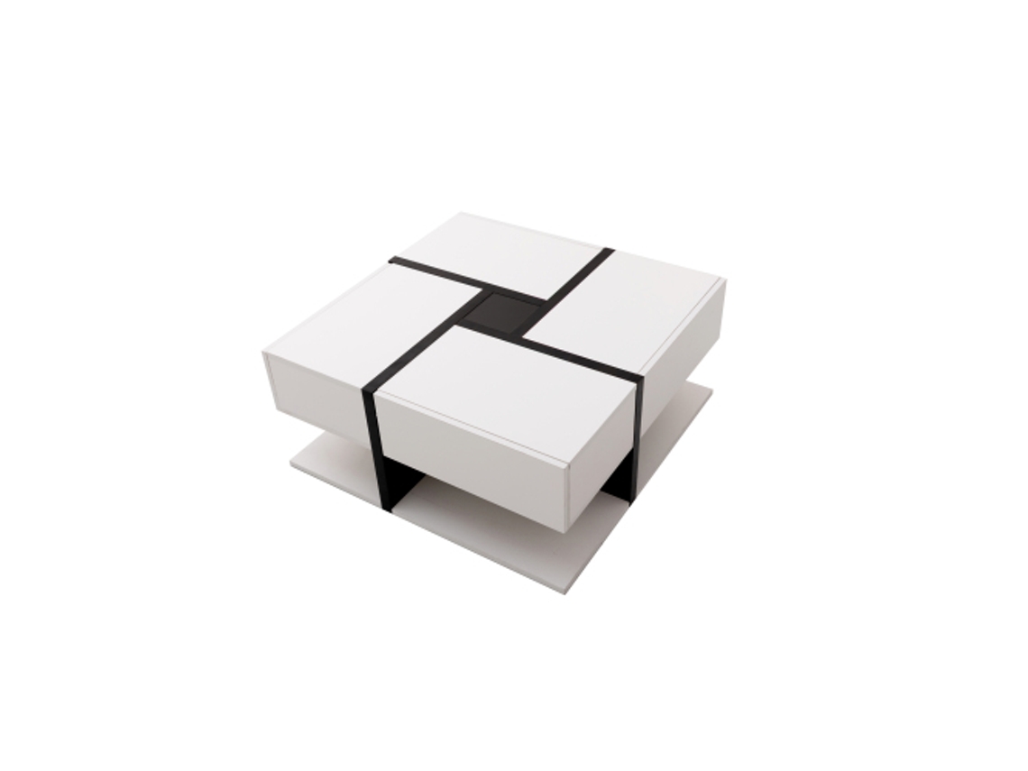 Mesa De Café 78x78x36cm 4 Gavetas Alto Brilho Ziwei Store