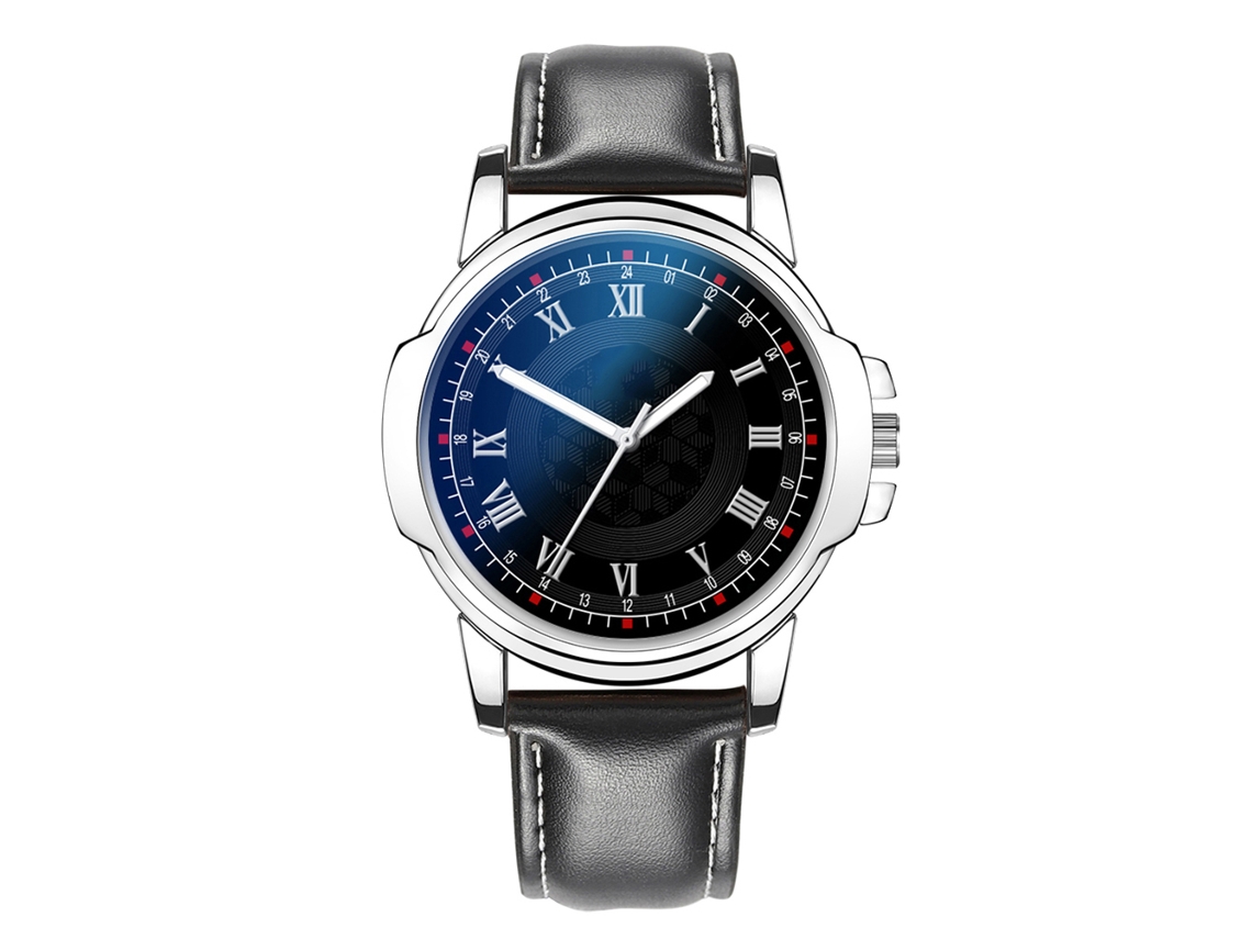 Relógio de Moda Simples Masculino com Pulseira de Couro Relógio de Negócio Preto
