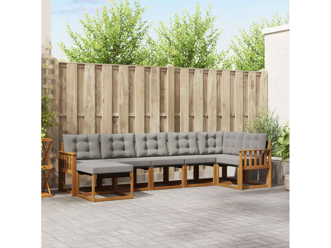 Vidaxl Conjunto De Sofás Para Exterior 7 Pcs Cinza Natural E Claro