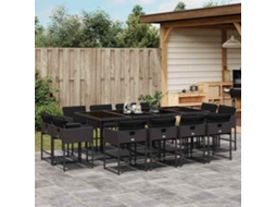 Vidaxl 13 Pcs Conjunto De Jantar P/jardim Com Almofadões Vime Pe Preto