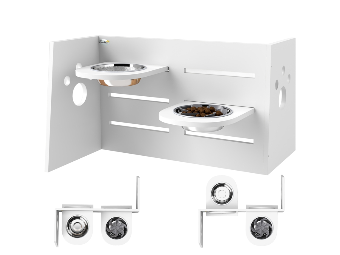 Comedouro para Cães Elevado com 3 Alturas 2 Tigelas 2x1l e Sistema de Alimentação Lenta 63x58,5x40 Cm Branco PONTOCASA