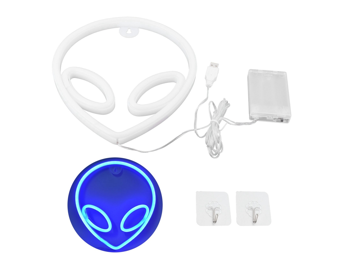 2026 señal de Neón Extraterrestre Lámpara de Pared Decorativa Luz Nocturna Operada por Batería/usb Azul