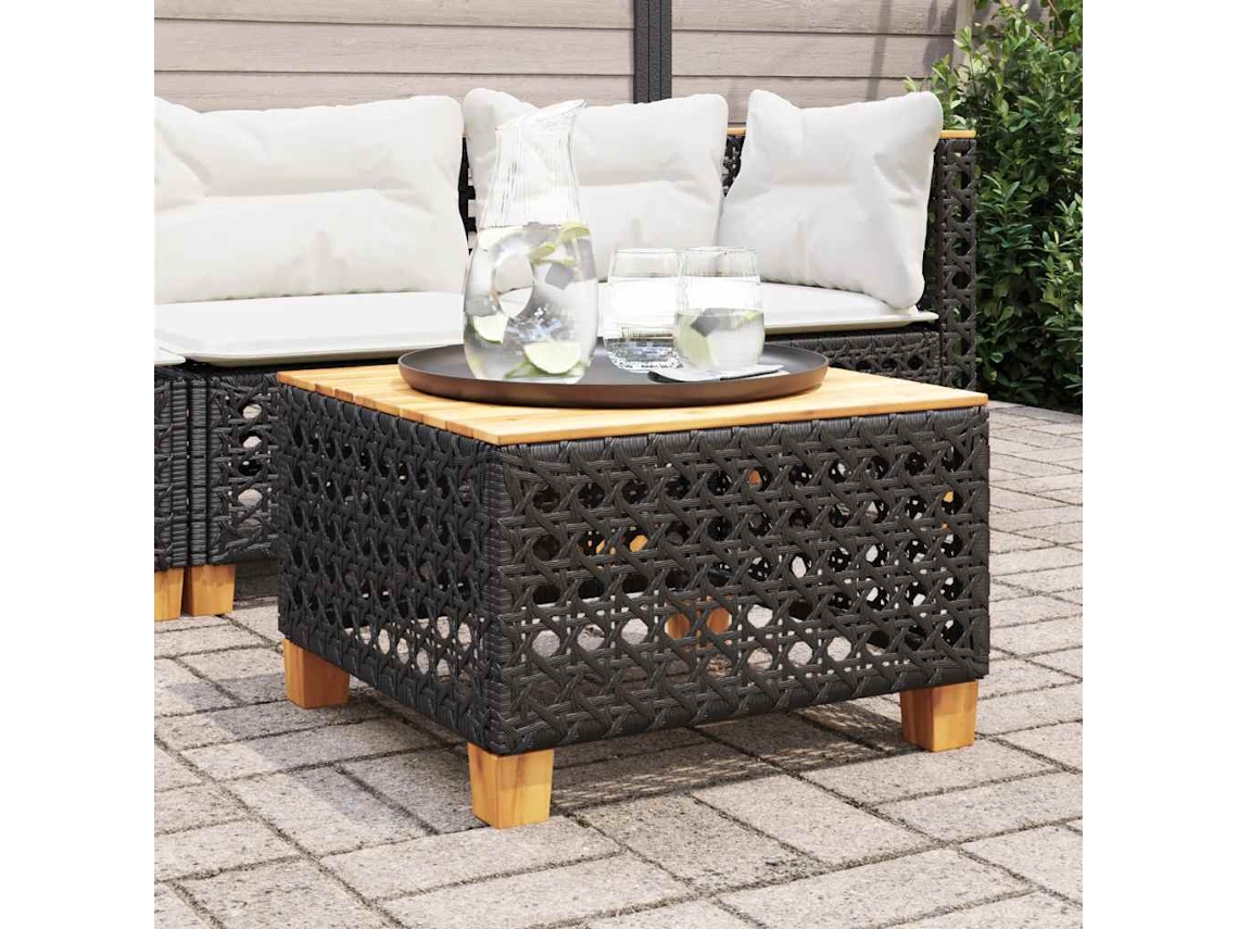 Vidaxl Mesa De Jardim 55x55x36 Cm Vime Pe E Madeira De Acácia Preto