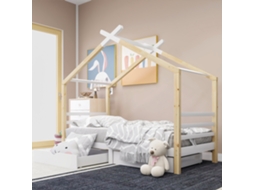 Cama Hausbett Criança 90x200cm Madeira Pinheiro Com Gavetas Branco+natural
